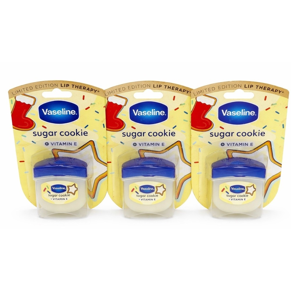 3 Vaseline Sugar‎ Cookie Lip Therapy Vitamin E Christmas Balm Limited Edition